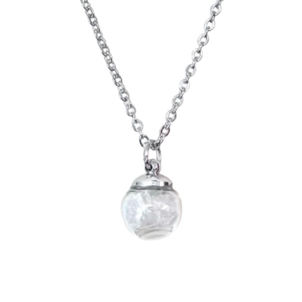 Herkimer Diamond Quartz Crystal Glass Globe Wish Bottle Pendant Silver Necklace